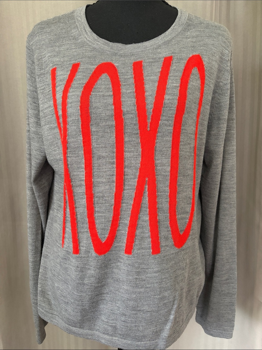 Banana Republic Gray Crewneck Sweater with Red XOXO Intarsia